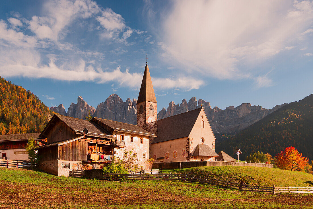Italy, South Tyrol, Bolzano district, Funes Valley - Church of Santa Maddalena Alta