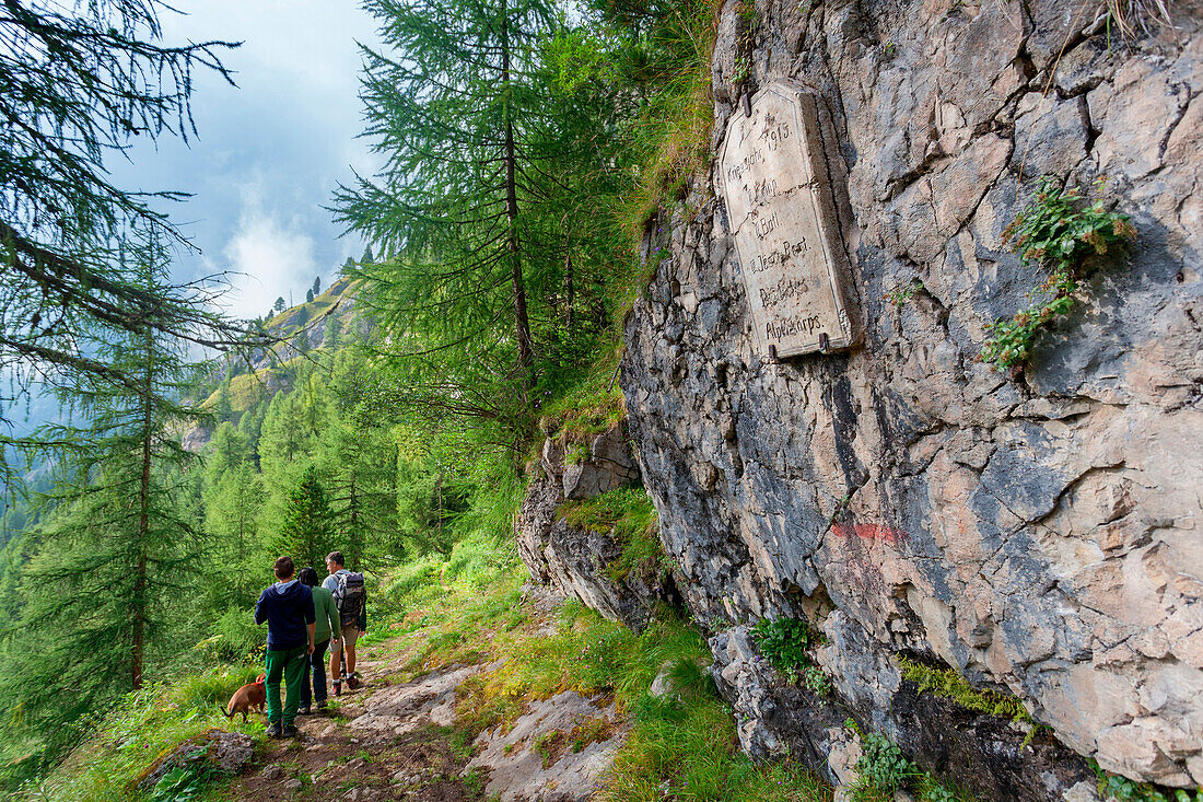 Going down to Pian Trevisan some plaques recall the Austrian companies here that fought the Great War, Fedaia, Marmolada, Dolomites