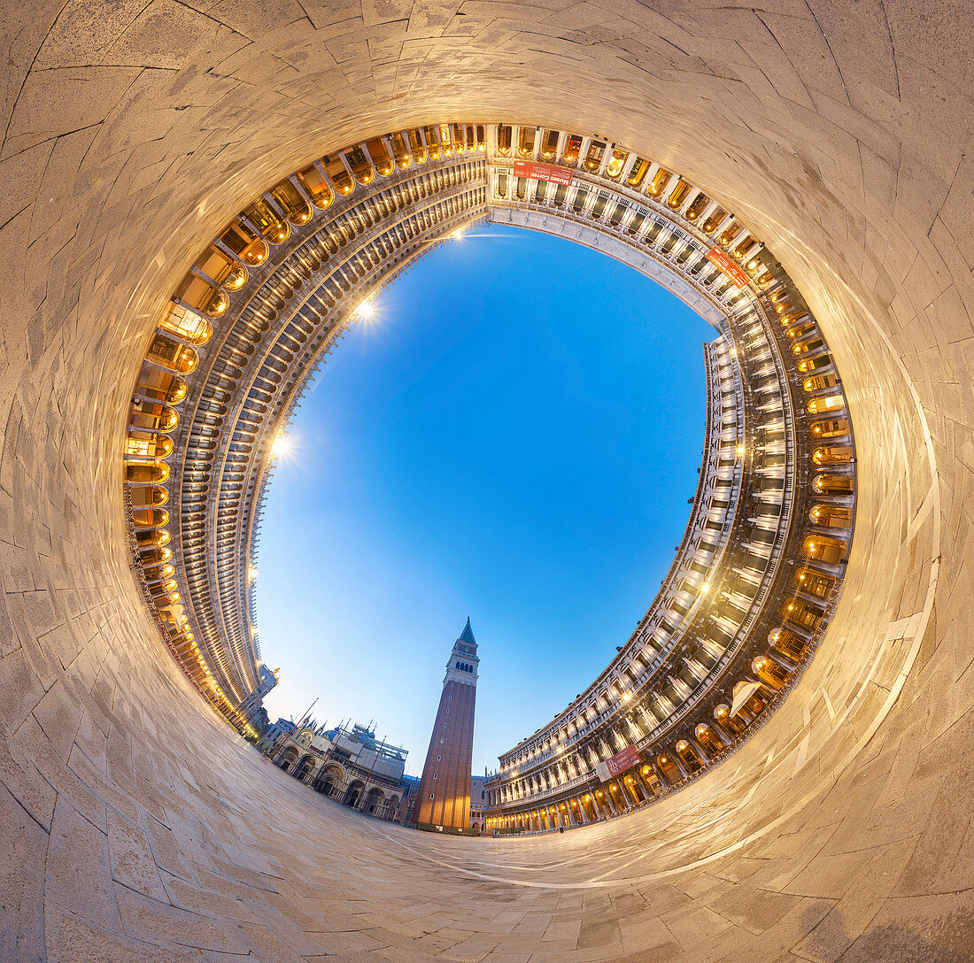 Venice, Italy. Circular 360 degree view of St Mark's square in the early morning.