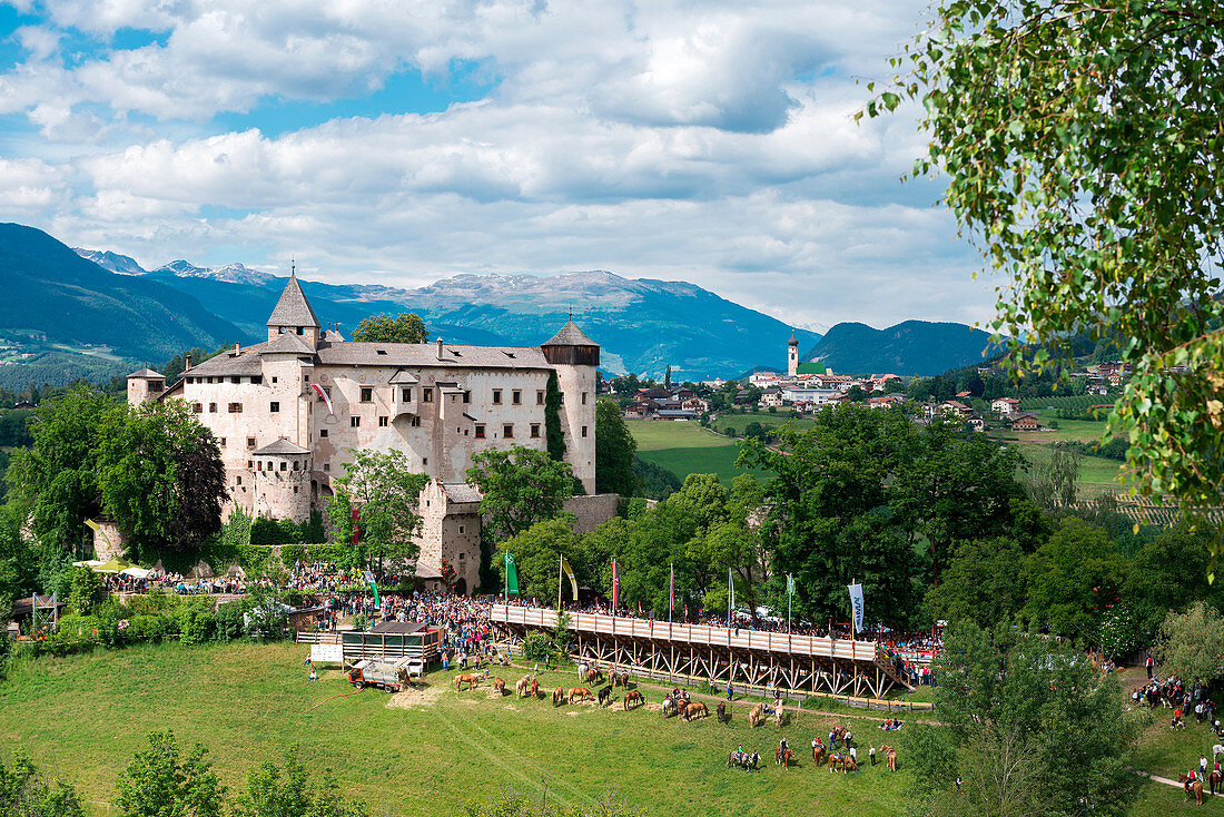 Presule, South Tyrol, Italy. Castle Presule and Fie in the background