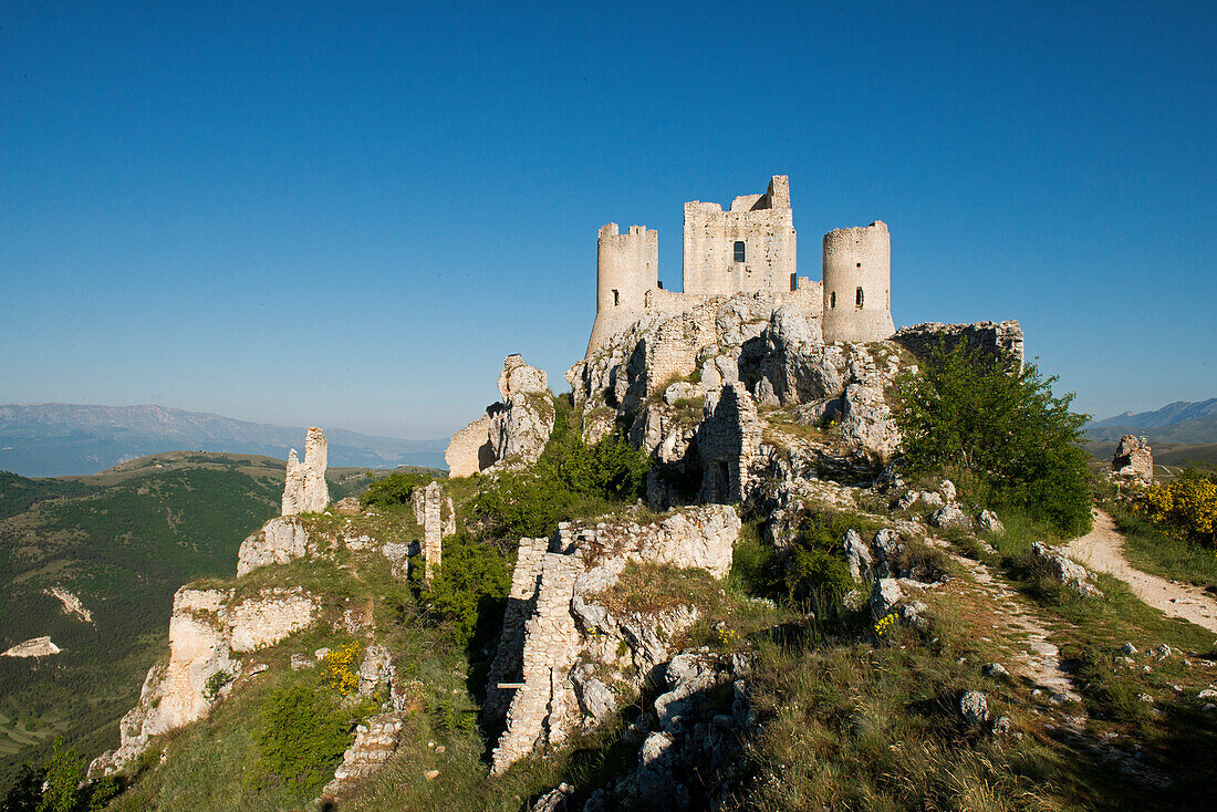 The ruins of the castle of Rocca Calascio in the Gran Sasso NP