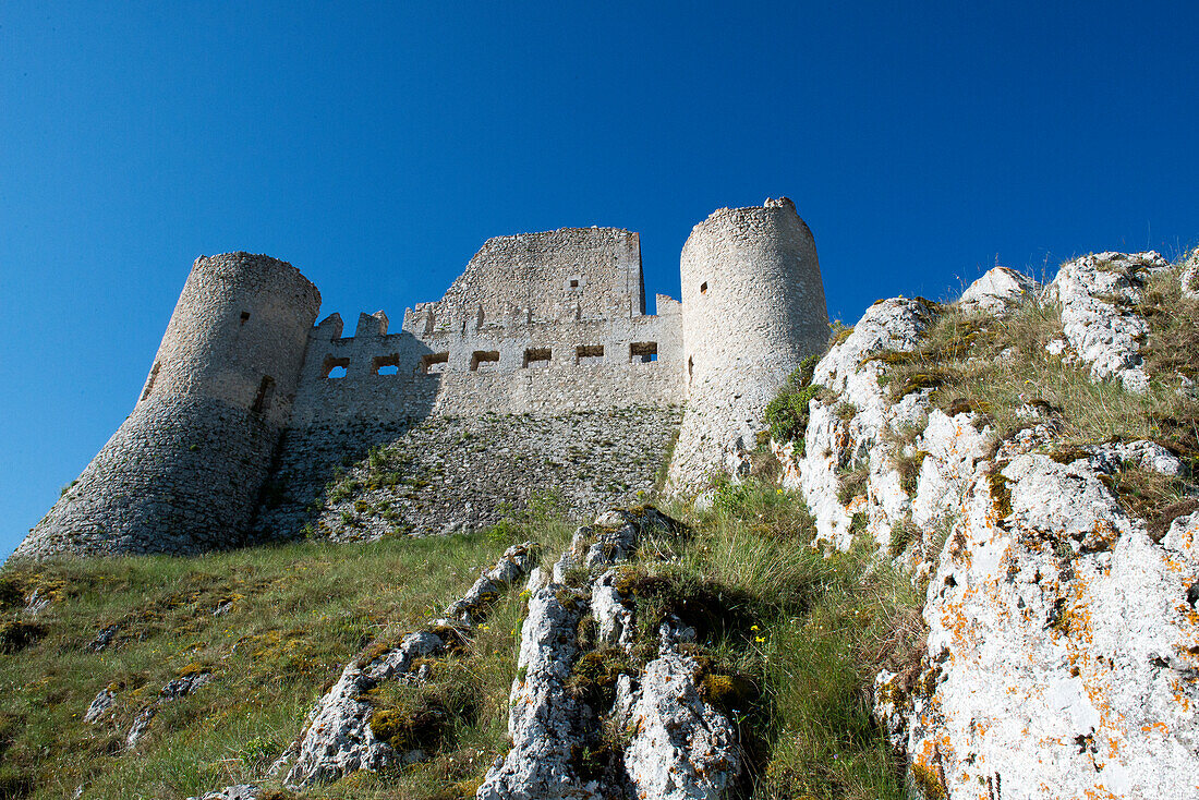 The ruins of the castle of Rocca Calascio in the Gran Sasso NP