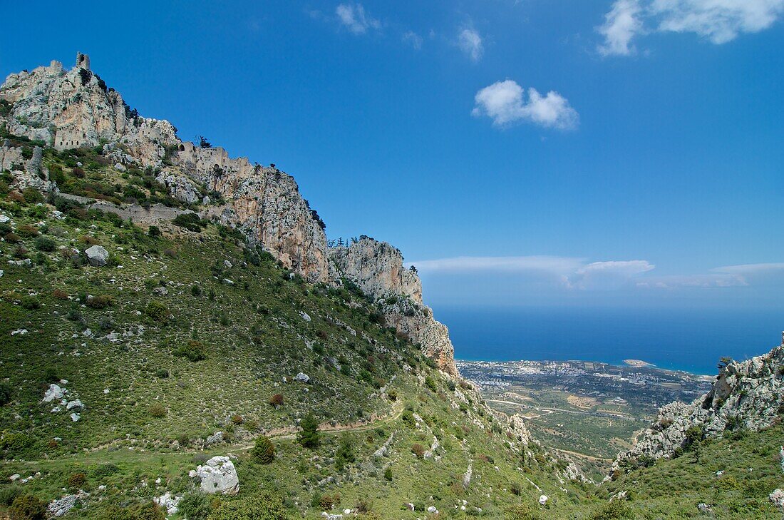 St. Hilarion Castle in the Pentadaktylos mountains high above Girne,  North Cyprus