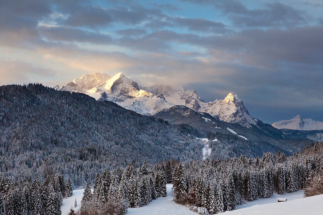 Zugspitz range with Alpspitze, Zugspitze and Waxenstein, Bavaria, Germany