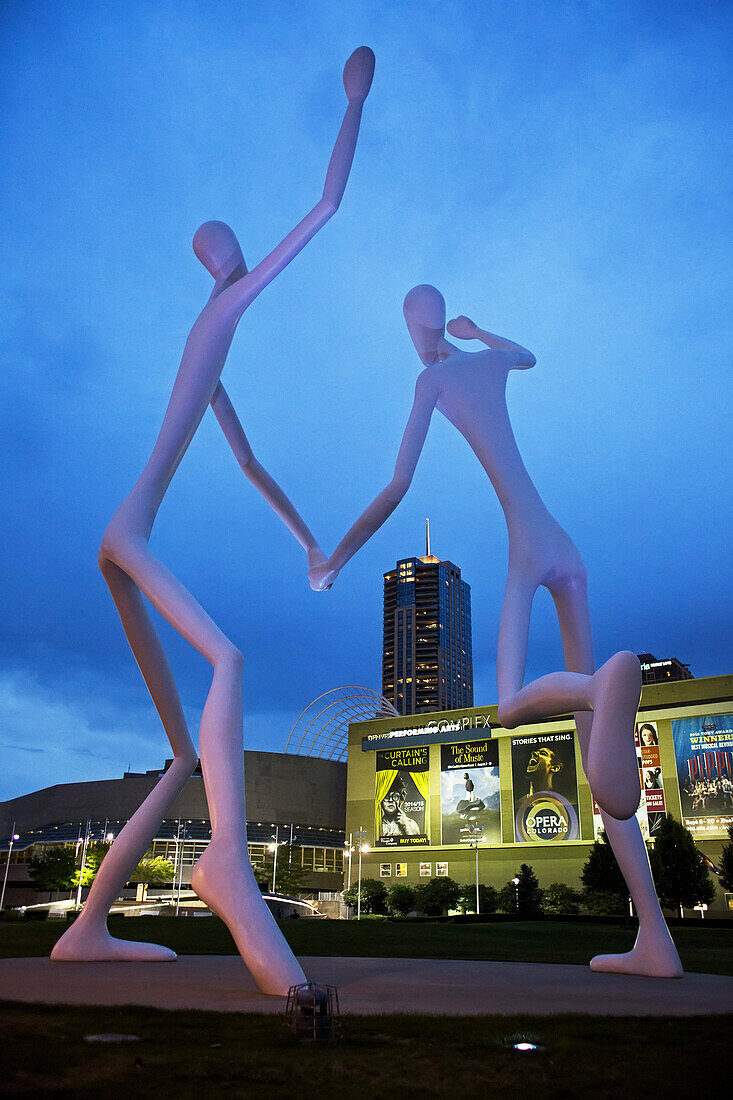 Denver, Colorado - The Dancers sculpture, by Jonathan Borofsky, at the Denver Performing Arts Complex.