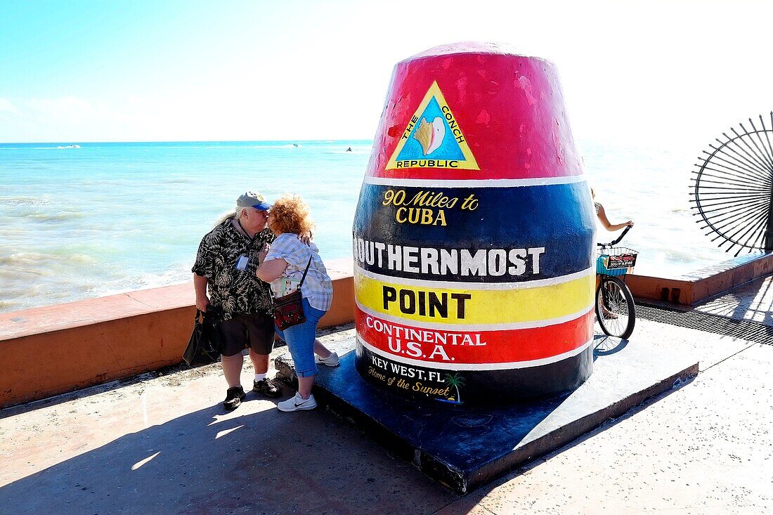Southernmost Point Monument at Key West Florida FL destination for Western Caribbean Cruise from Tampa.
