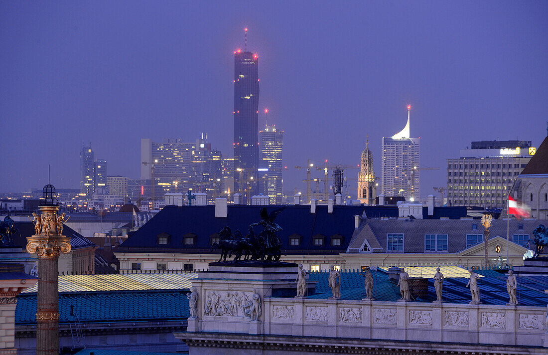 View from the skybar of the 25hours Hotel over the Josefsstadt to UNO City, Vienna, Austria