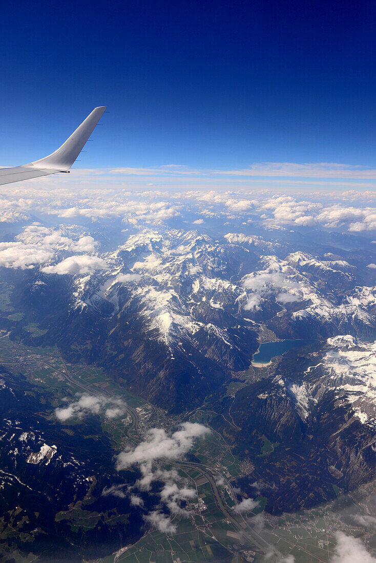 airpicture from the eastern Inn valley with Achen lake, Tyrol, Austria