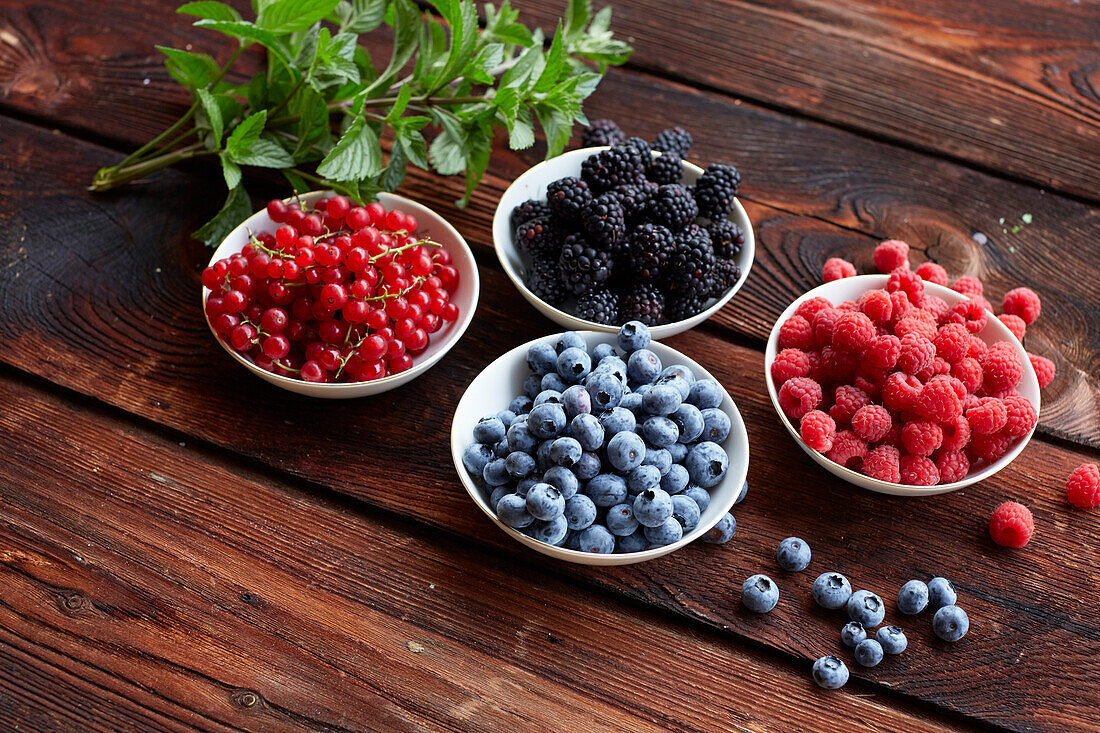 wooden table with fresh berries