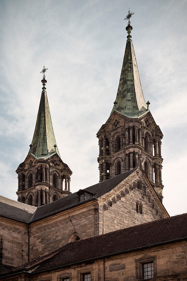 two church towers of Bamberg cathedral, Bamberg, Frankonia Region, Bavaria, Germany, UNESCO World Heritage