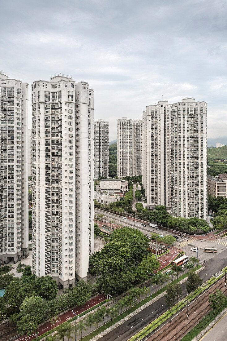 Sozialbau Wohnungen in Satelittenstadt Tin Shu Wai, Hongkong, China, Asien