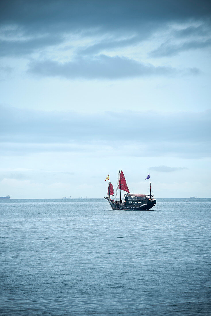 traditional Chinese junk in bay of Stanley, Hongkong Island, China, Asia