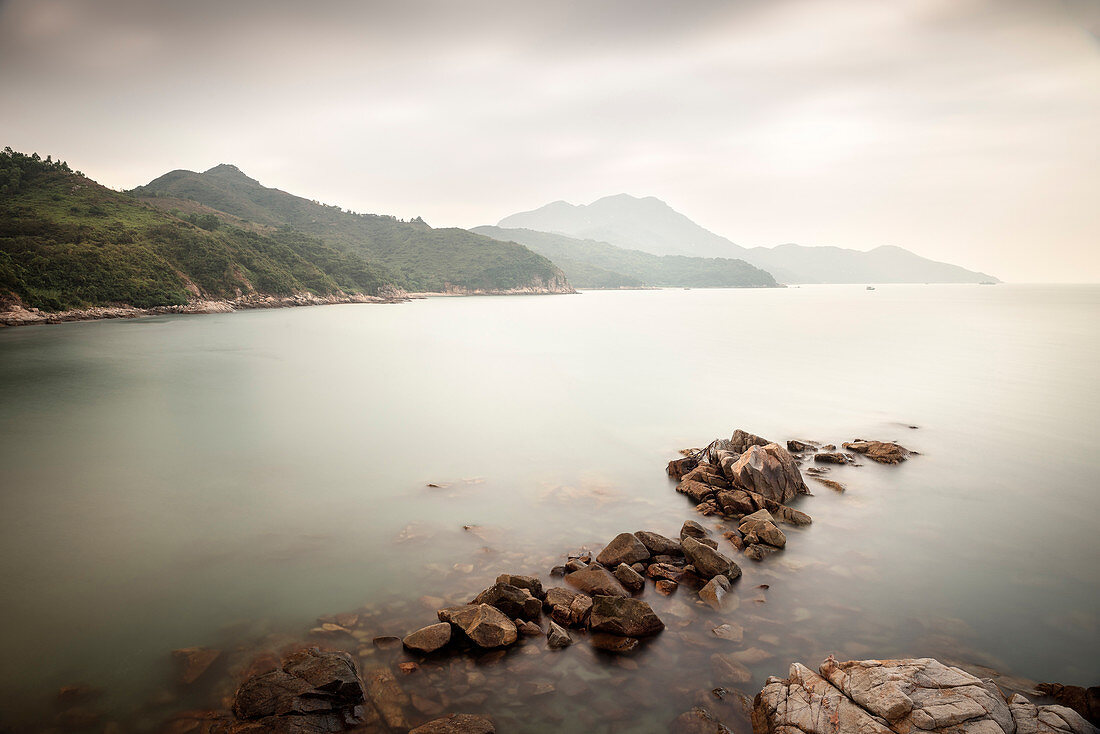 view at South China Sea from Shing Yeh Beach, Lamma Island, Hongkong, China, Asia, long time exposure
