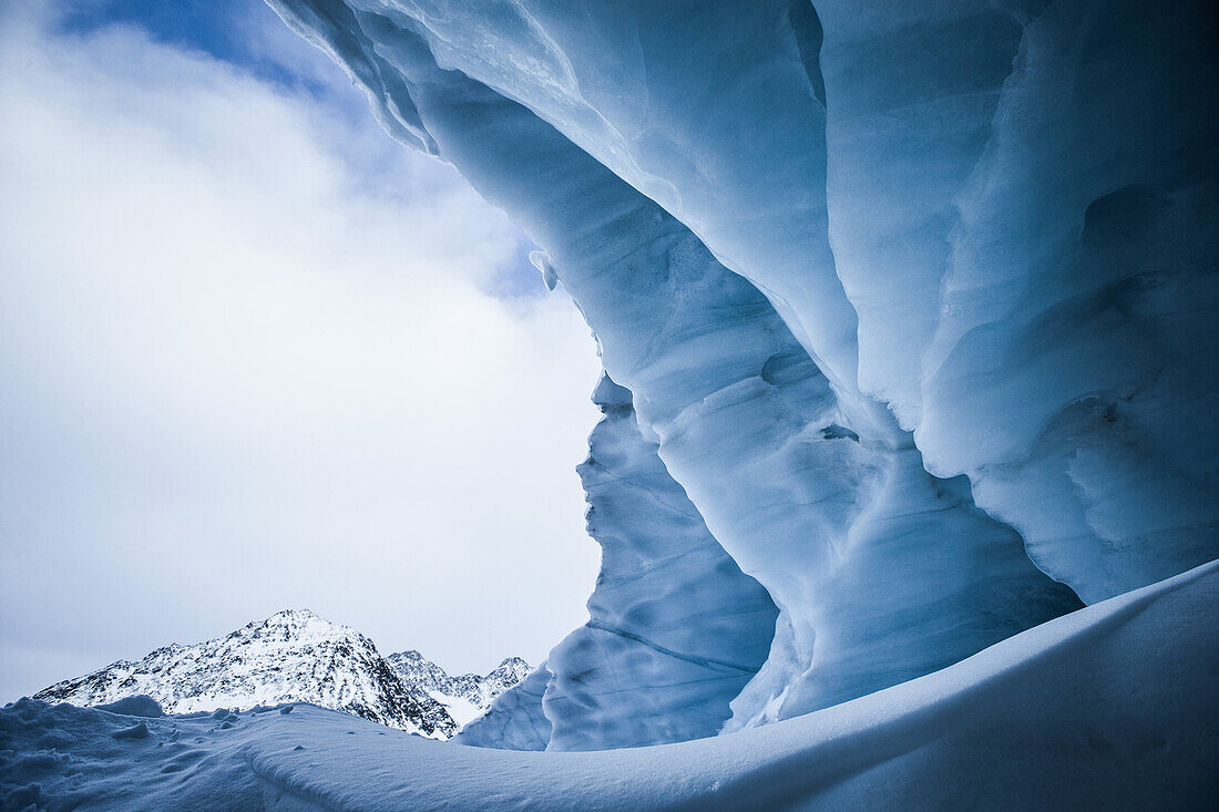 Cave of a glacier in the mountains, Pitztal, Tyrol, Austria