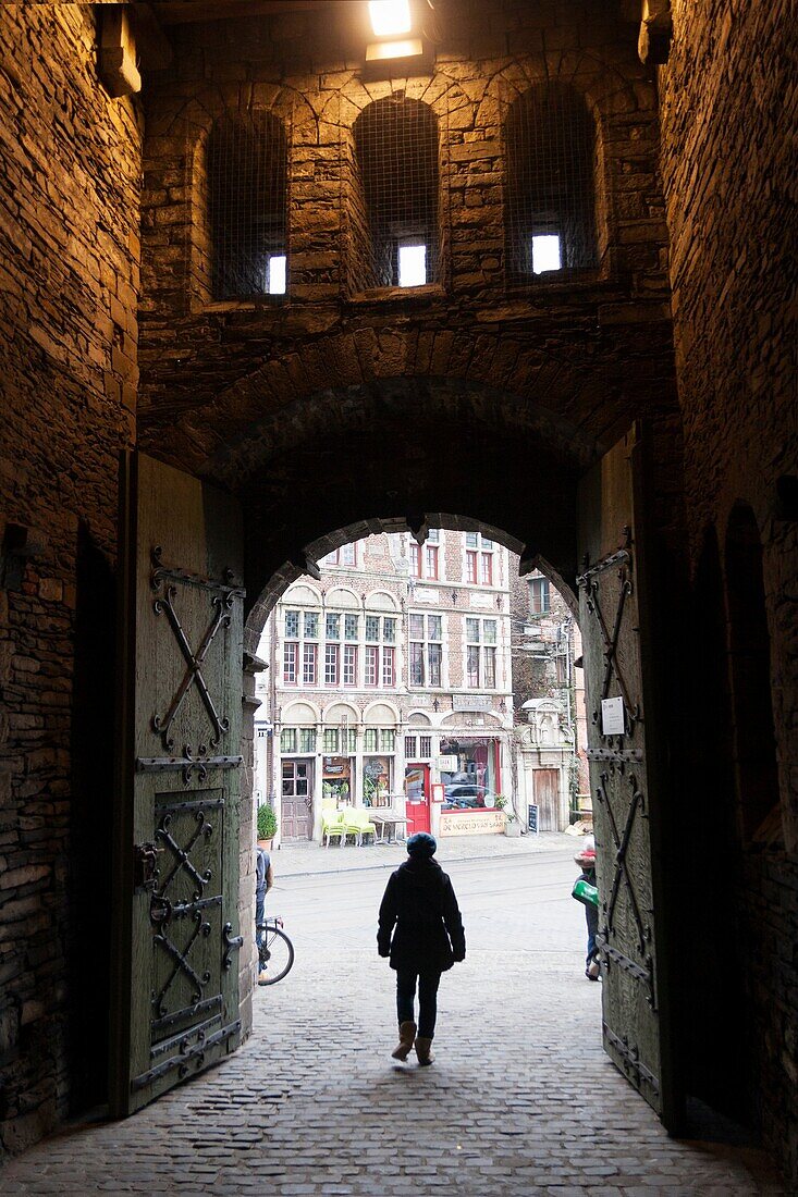 'Het Gravensteen, ''Castle of the Counts'', seat of the counts of Flanders overlooks the city centre of Gent, Belgium.'