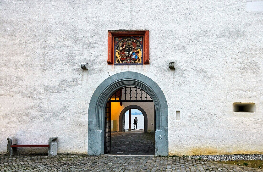 Portal of the Nyon castle, Château de Nyon, Nyon, Vaud, Switzerland.