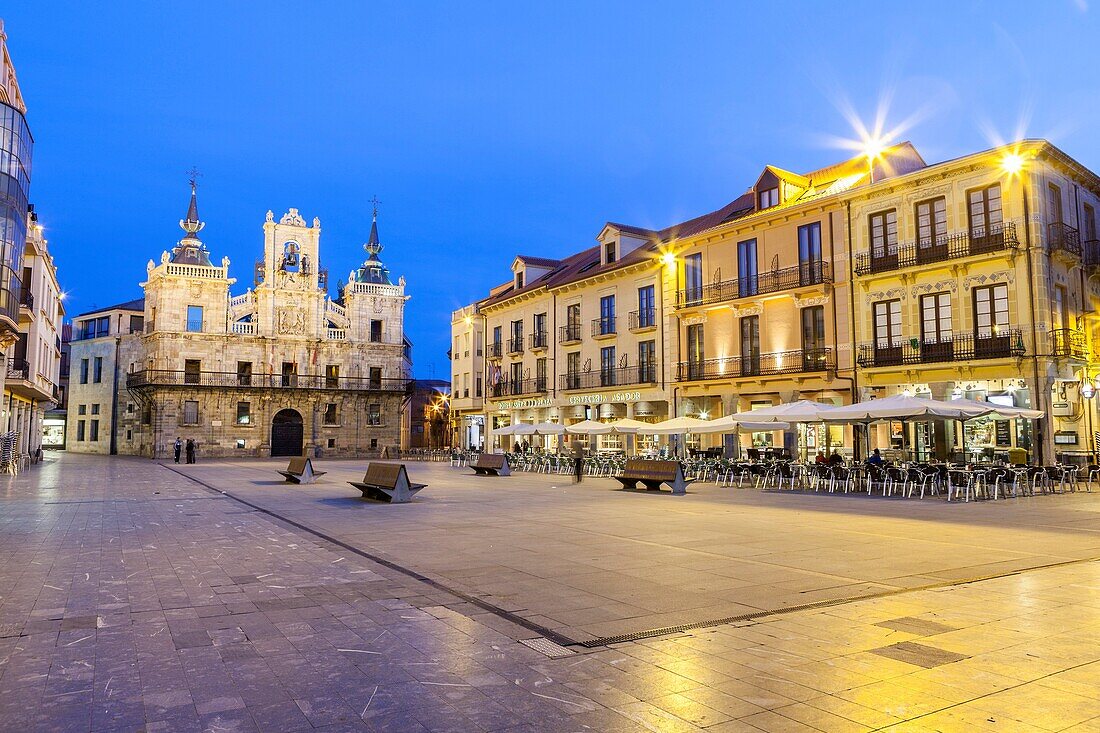 Townhall and Mayor Square in Astorga, Way of St. James, Leon, Spain.