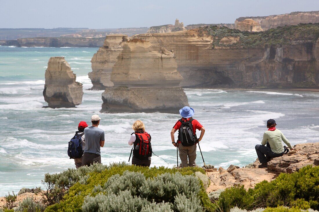 Bushwalkers along the Great Ocean Walk. Victoria, Australia.