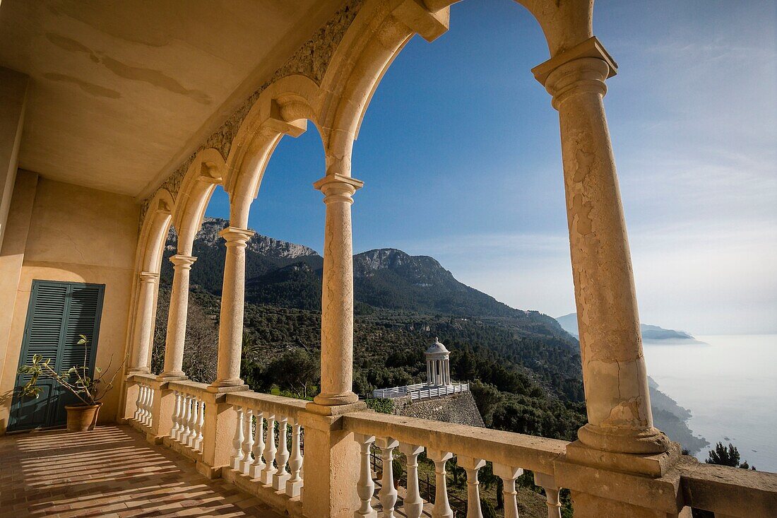 Casa Museo de Son Marroig , terraza sobre el mediterraneo, Valldemossa, Mallorca, balearen, spanien, europa