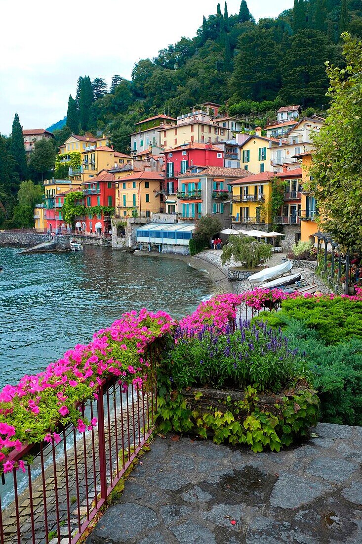 Italy, Lombardy, Lake Como, Varenna, View of waterfront at lake