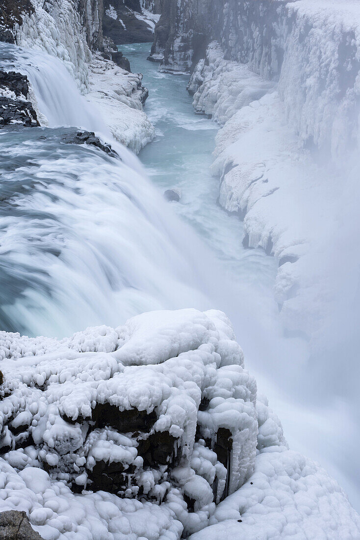 One of the most famous waterfalls in Iceland, Gullfoss (Golden waterfall).