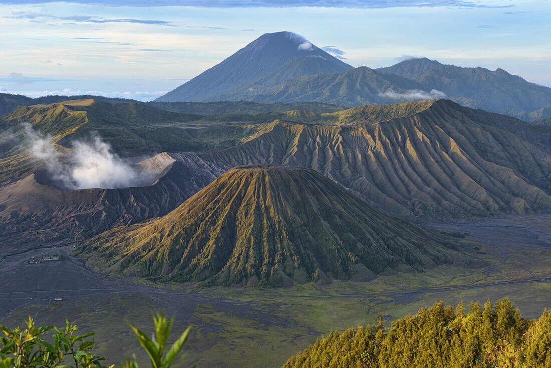 Mount Bromo and Bromo Tengger National Park at sunrise, East Java, Indonesia.
