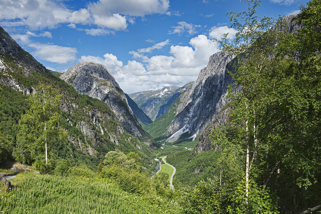 The Yosemite-like UNESCO Heritage Nærøy Valley viewed from the Old Mail Road Stalheimskleva in Norway.