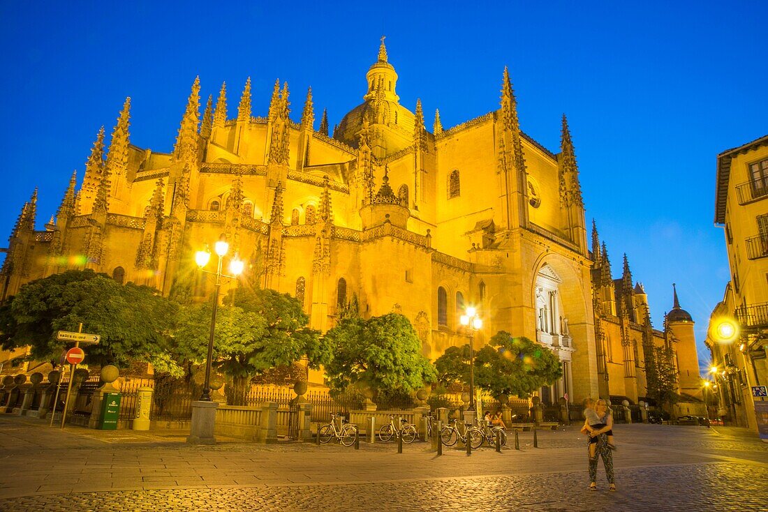 Cathedral, night view. Segovia, Spain.