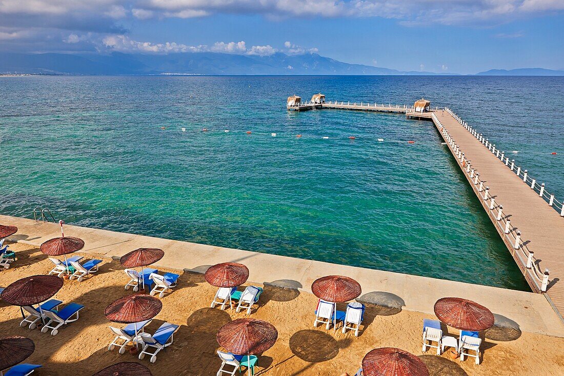 Beach in Kusadasi, Aydin Province, Turkey.