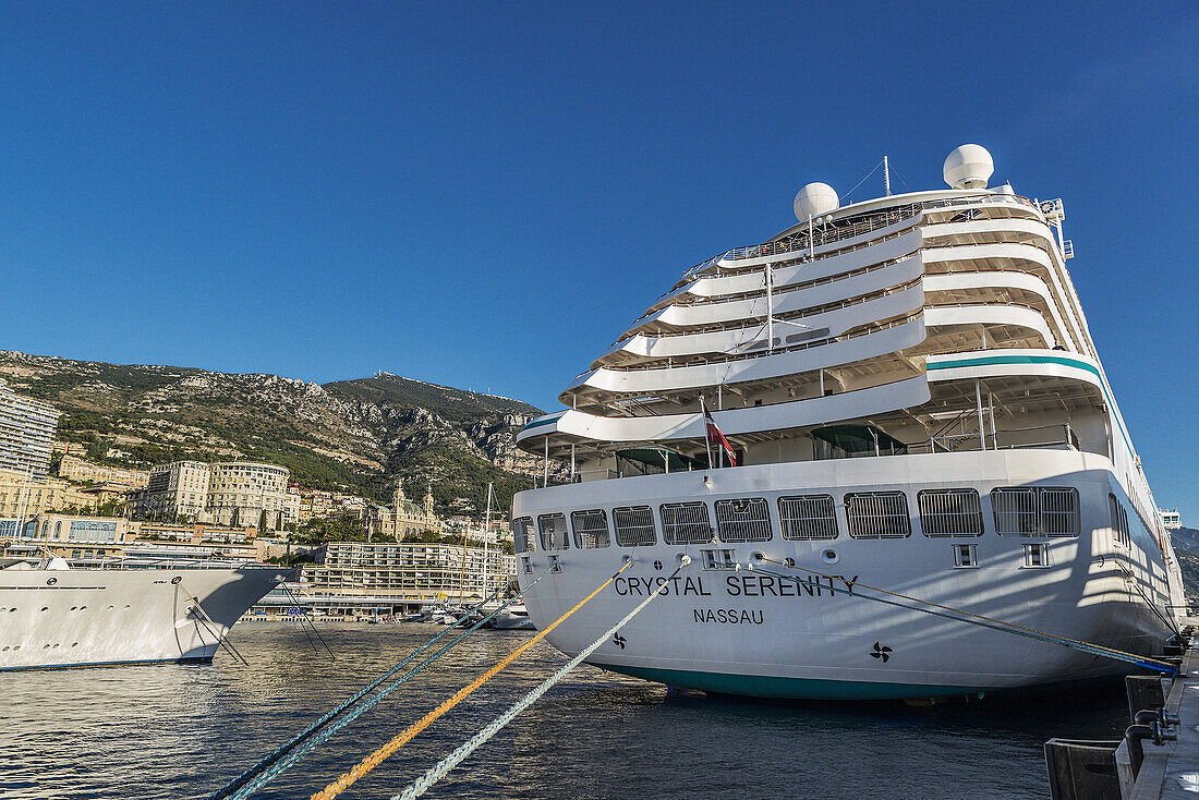 Crystal Serenity cruise ship in port Monte Carlo, Monaco.