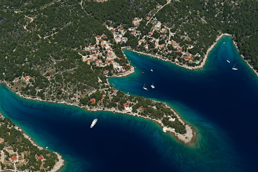 Croatia, Brac island, Aerial view of Milna