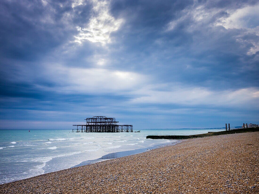 The remains of West Pier at Brighton and Hove, East Sussex, England.