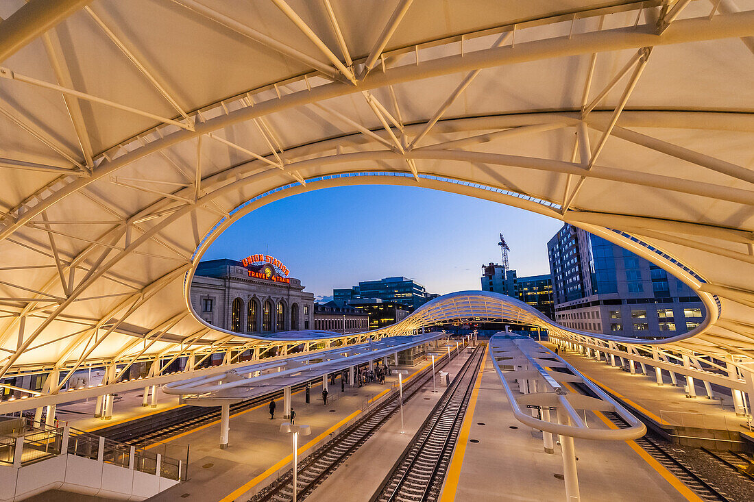 The train hall canopy at the newly renovated Denver Union Station, Downtown Denver, Colorado USA.