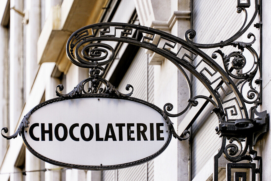 old fashioned sign of chocolate shop in Geneva, Switzerland