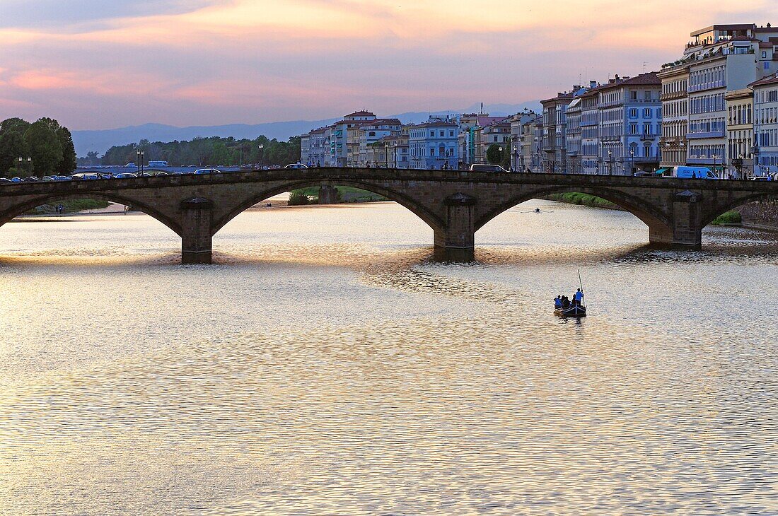 sunset over Arno river, Florence, Tuscany, Italy