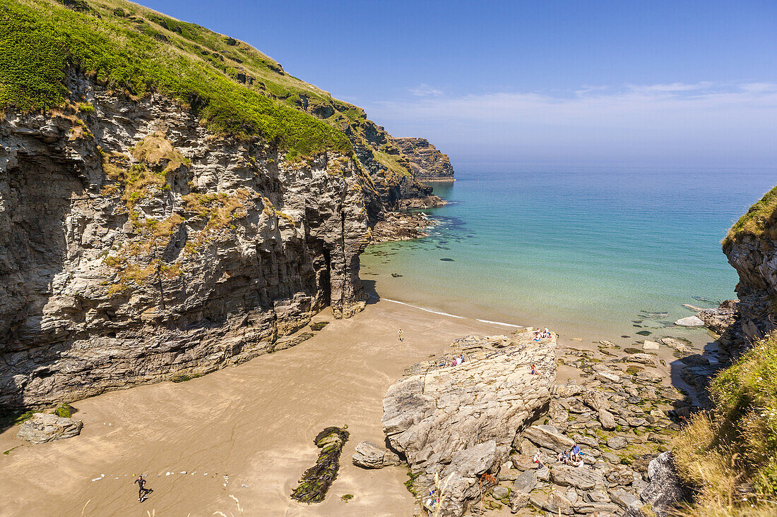 View over Bossiney Haven on the north coast of Cornwall, England, UK, Europe.