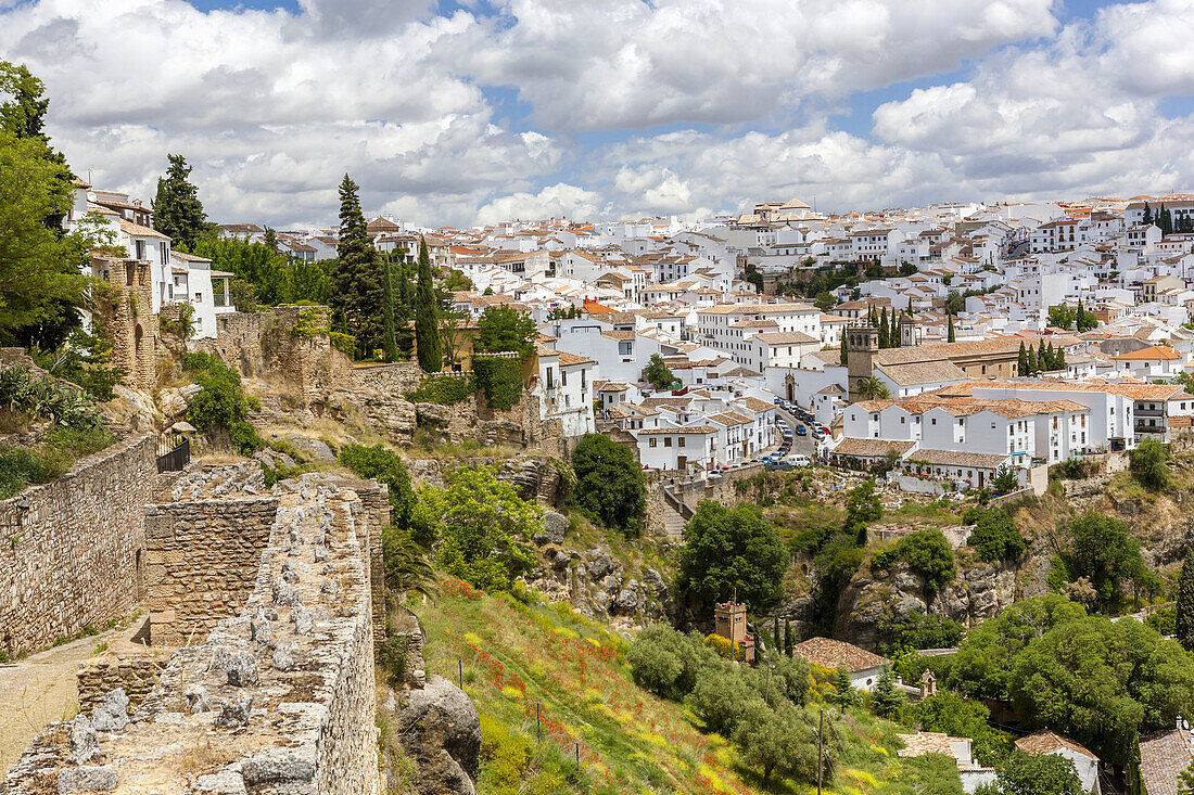 Old city walls at Ronda, Malaga province, Andalusia, Spain, Europe.