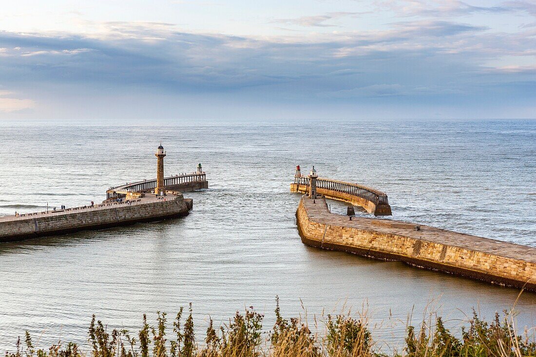 Whitby Piers at Whitby, North Yorkshire, England, United Kingdom, Europe.