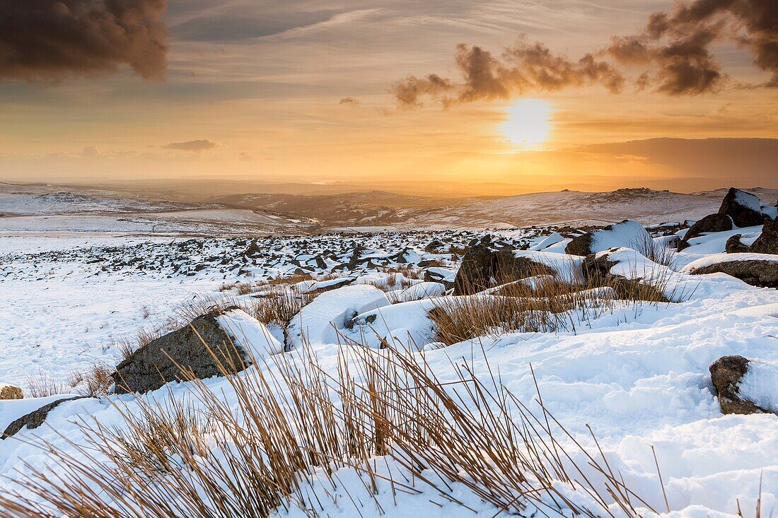 A view from Great Mis Tor, Dartmoor National Park, Devon, England, United Kingdom, Europe.