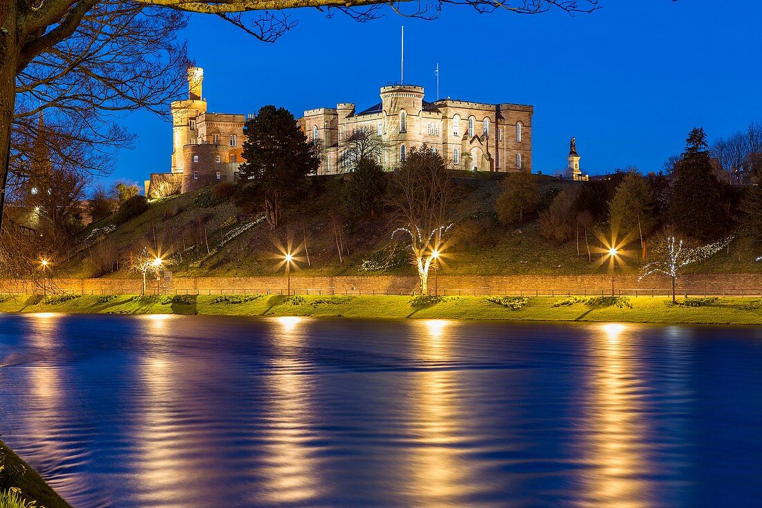 Inverness Castle looking over the River Ness, Highland, Scotland, United Kingdom, Europe.
