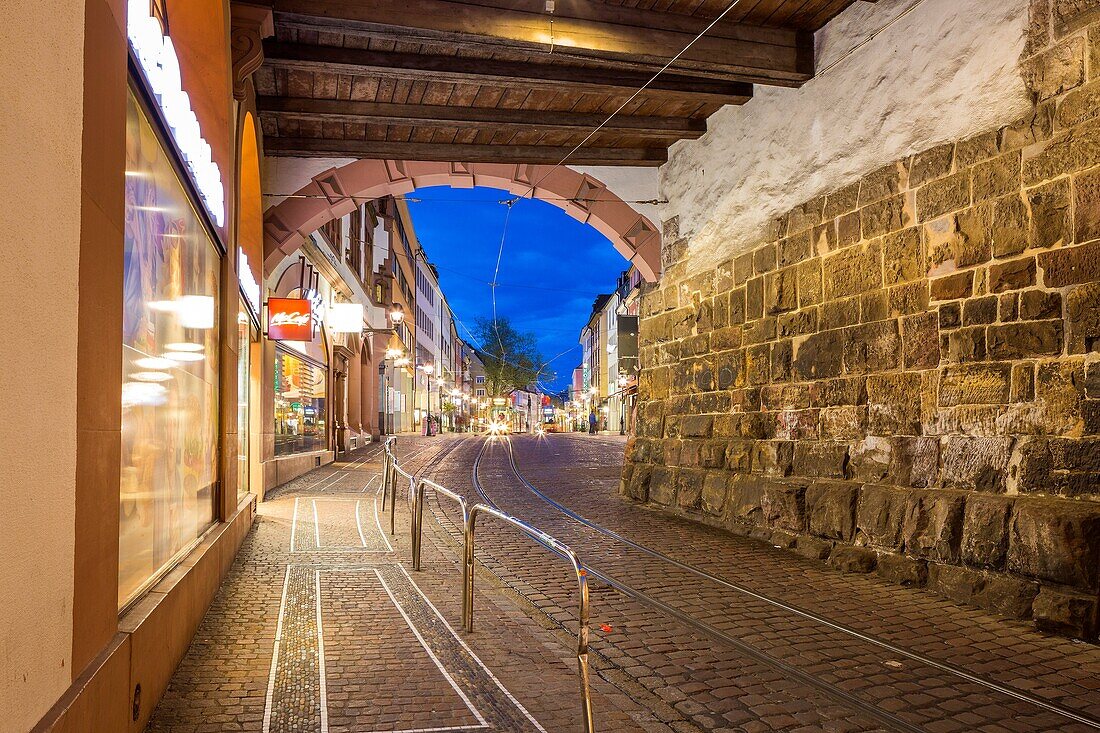 Martin´s Gate in Kaiser Joseph Street at Freiburg im Breisgau, Baden-Württemberg, Germany, Germany.