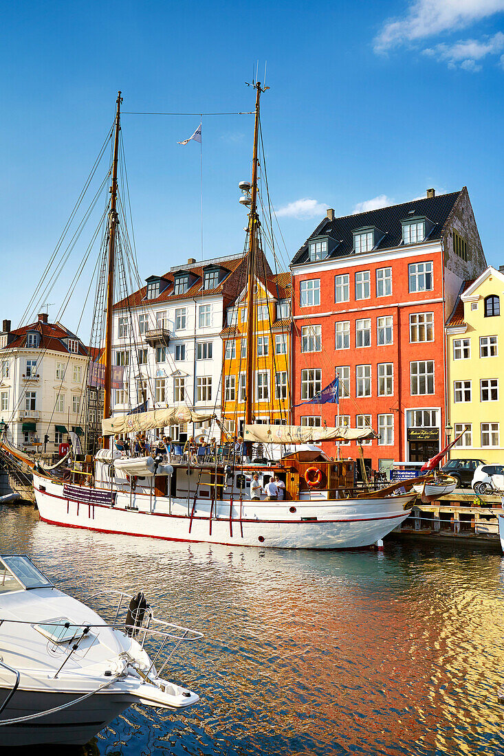 The boat in Nyhavn Canal, Copenhagen, Denmark.