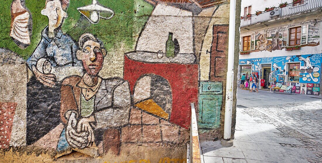 Murales in Orgosolo village, wall painting, Nuoro Province, Sardinia, Italy.