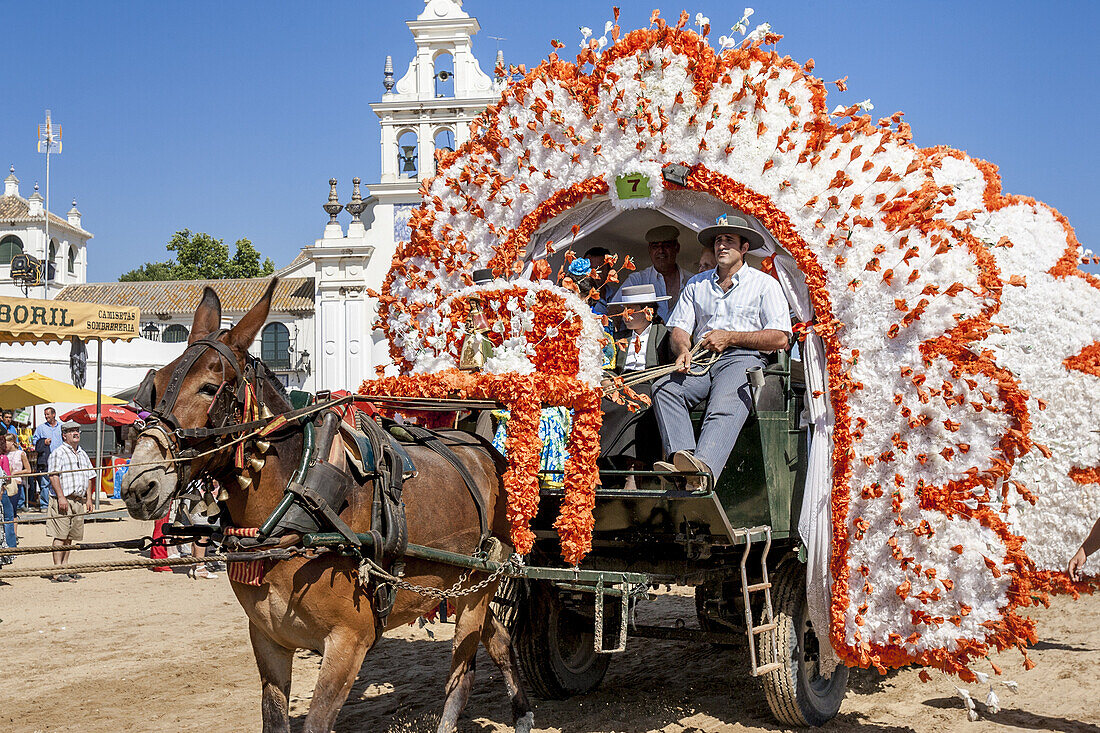 A Procession of Horses and Wagons, El Rocio Festival, El Rocio, Andalusia, Spain.
