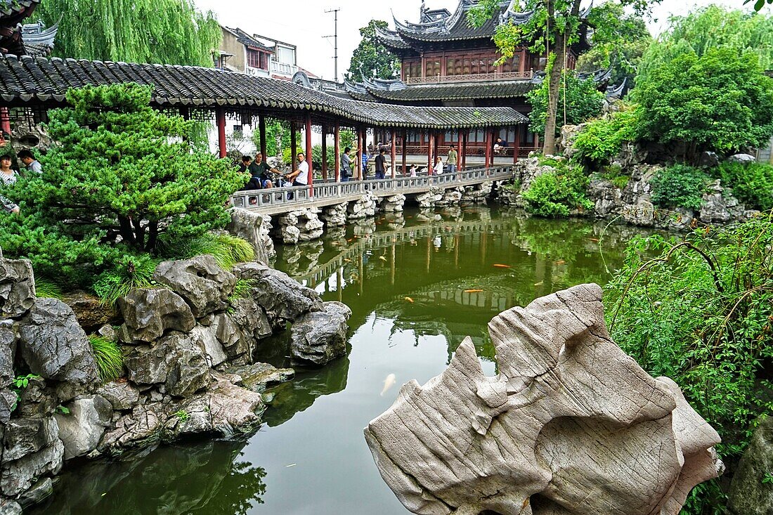 Yuyuan or Yu Garden Jade Garden Old Town Shanghai China. Hall of Jade Magnificence in Yuyuan Garden Garden of Happiness or Garden of Peace in Old City of Shanghai, China. Yu Garden or Yuyuan Garden Yù Yuán, lit. Garden of Happiness is an extensive Chinese
