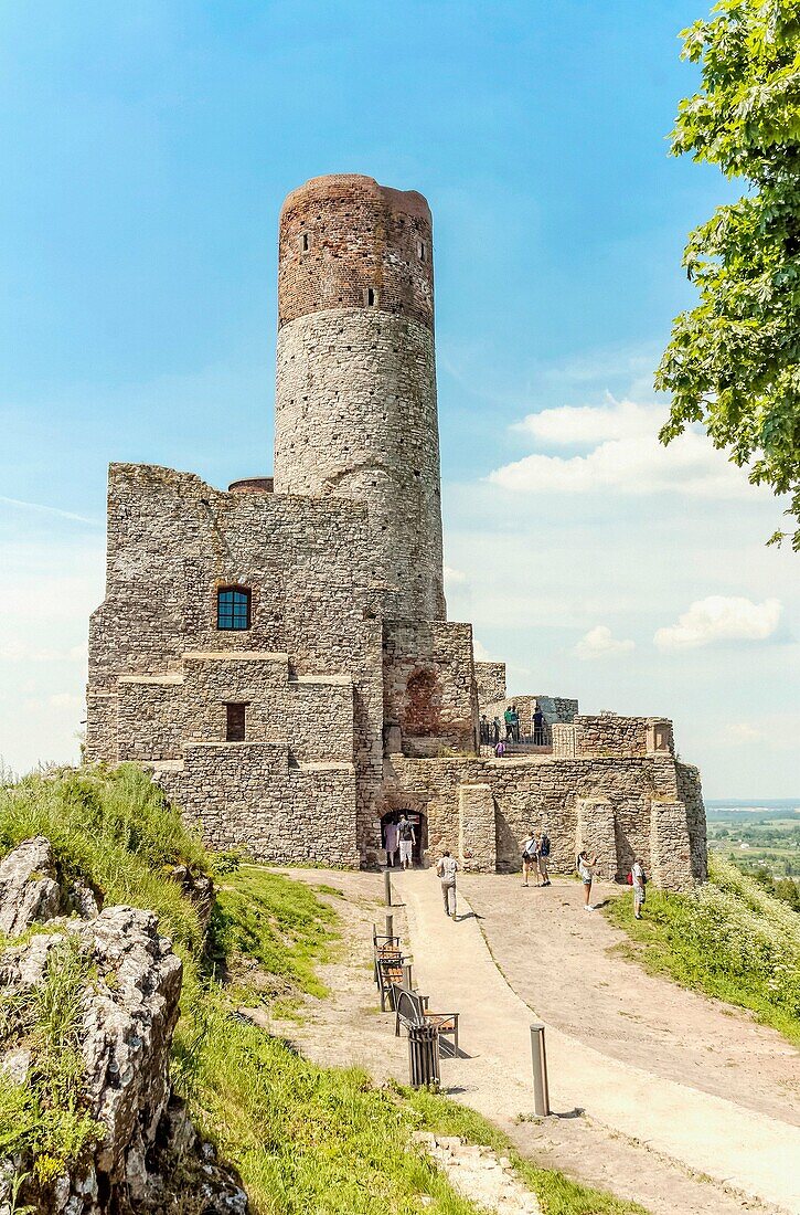 Tourists visiting Checiny Castle, Poland.