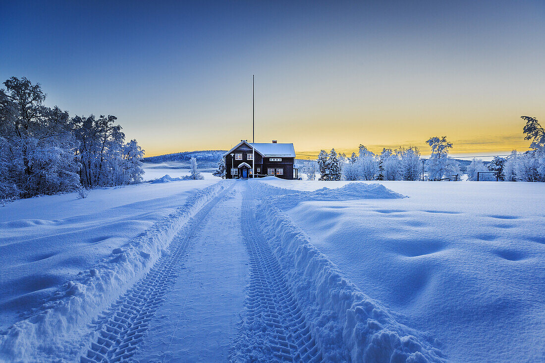 Empty road close to the IceHotel, Jukkasjarvi, Lapland Sweden.