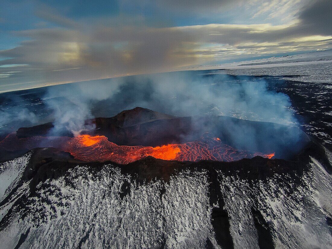 Volcano Eruption at the Holuhraun Fissure near the Bardarbunga Volcano, Iceland.