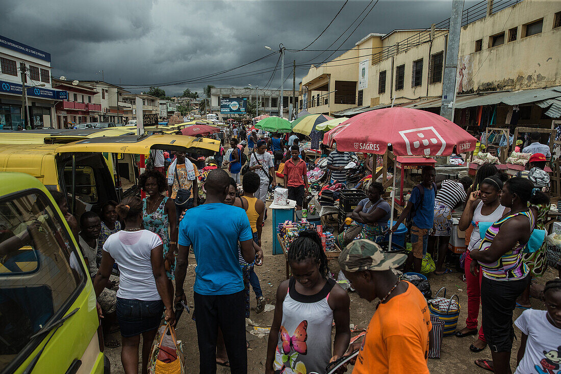 Locals at a public marketplace, Sao Tome, Sao Tome and Principe, Africa