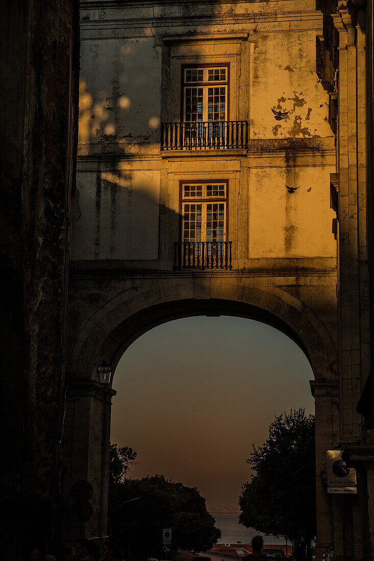 Old archway with rooms over it, Lisbon, Lisboa, Portugal